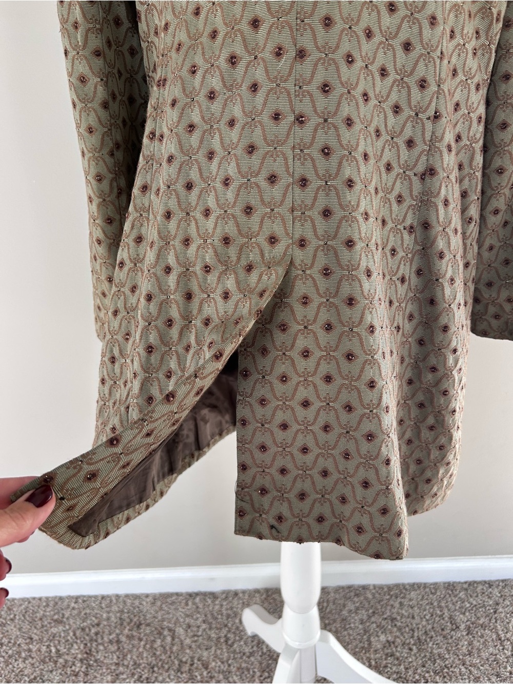 Dalia Brocade Beaded Coat Taupe Vintage Inspired Size 12 - Picture 5 of 16
